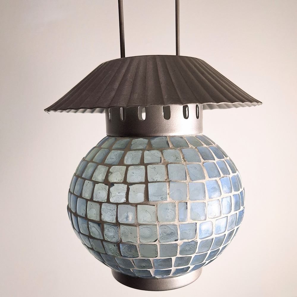 Starbucks Blue Mosaic Glass Lantern Tealight Hang Candle Holder Boho Rare Retire